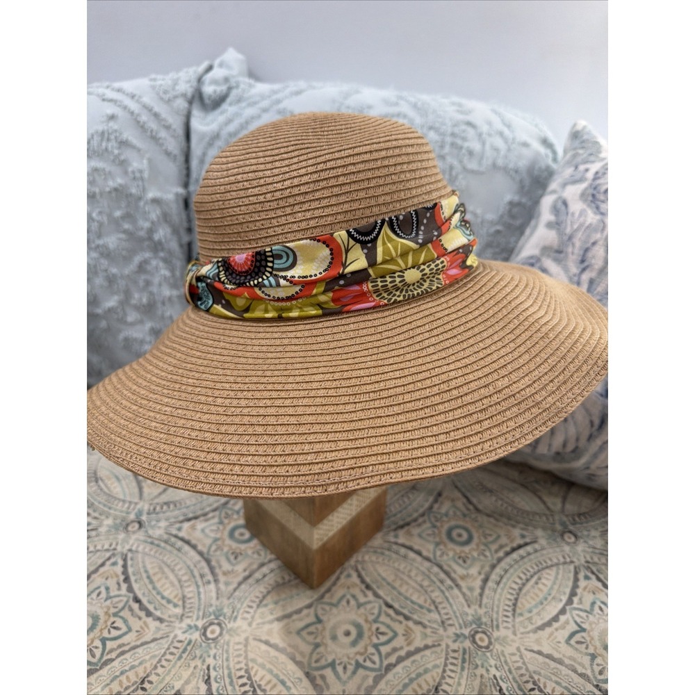 Vera Bradley Women Straw Sun Hat Wide Brim Floppy Paisley Boho W/ Band Packable